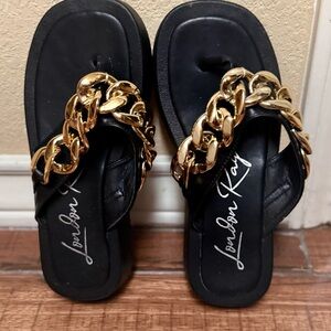 Black and Gold Chain Sandals
